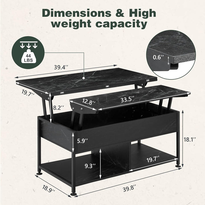 Farmhouse Coffee Table with Storage, Hidden Compartment, Black