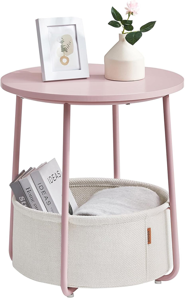 Small Round Side End Table, Fabric Basket LET223R61