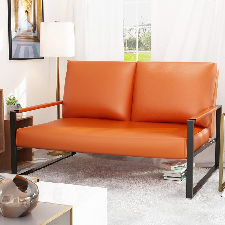 Mid-Century Modern Faux Leather Loveseat Sofa Couch