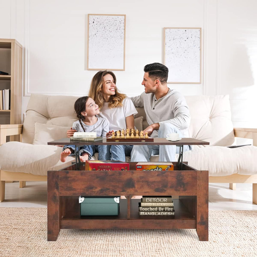 Modern Lift Top Coffee Table with Hidden Compartment, Rustic Brown