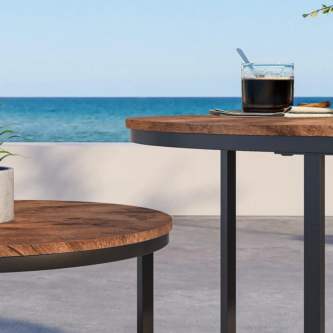 Nesting Coffee Tables, Set of 2 End Tables, Stacking Side Tables, Wood Accent Furniture, Black