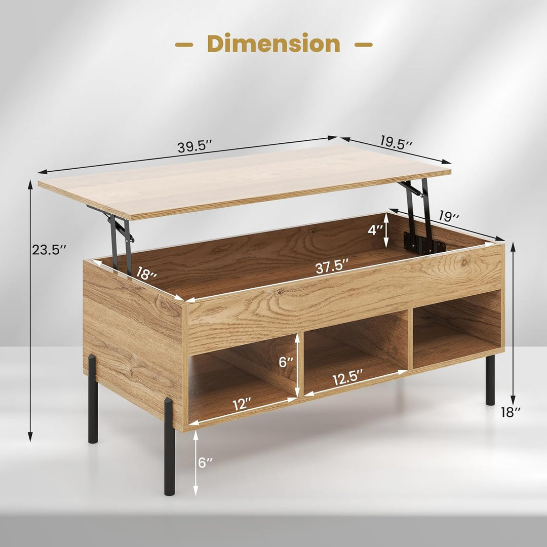 Lift Top Coffee Table with Hidden Compartment, Multifunctional Wood Dining Table, Natural