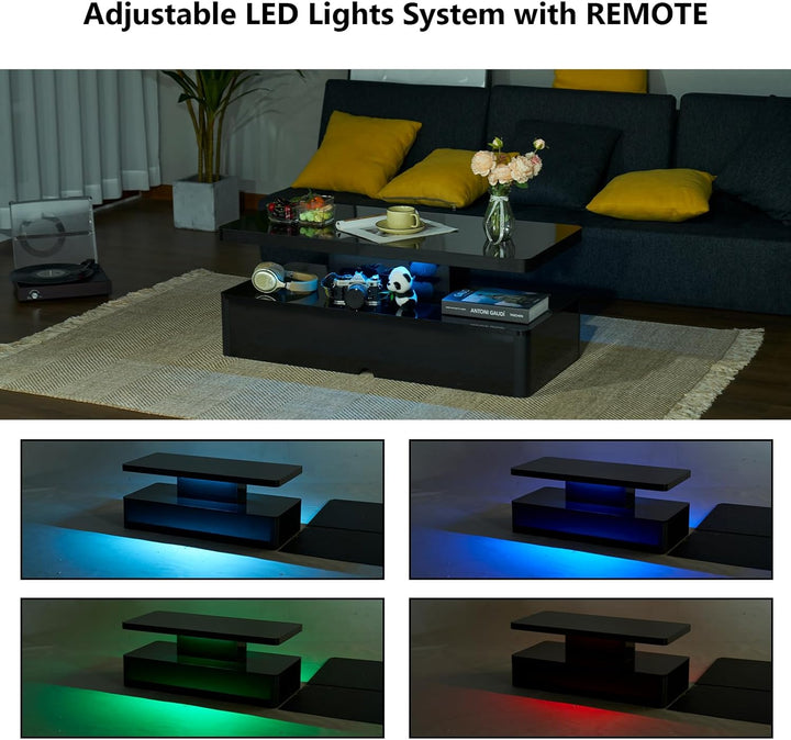 Modern Stylish Coffee Table with LED Lights, Black Coffee Table