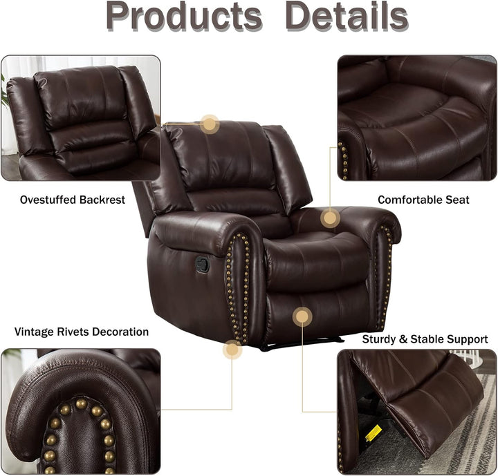 Leather Recliner Chair, Classic Manual, Brown