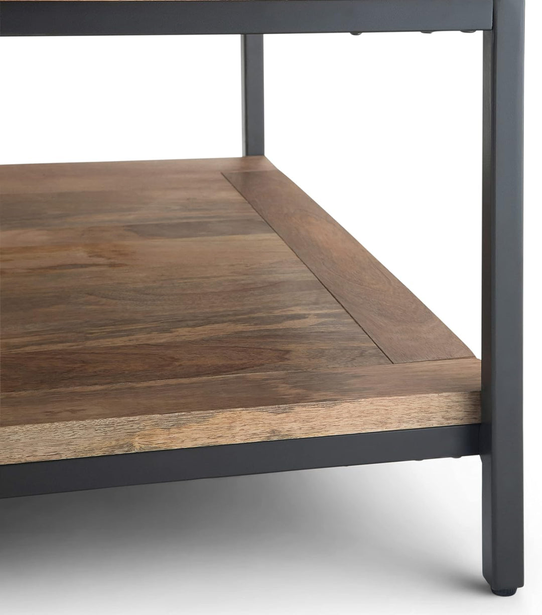 Solid Mango Wood and Metal Modern Industrial Coffee Table, Natural