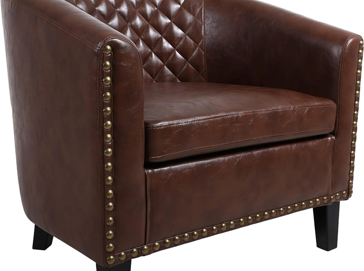 Classic Brown Leather Accent Arm Chair Barrel