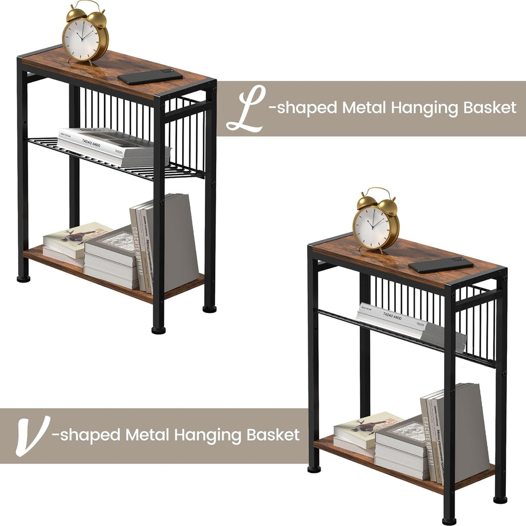 Small Side Table Set of 2, 3-Tier Narrow