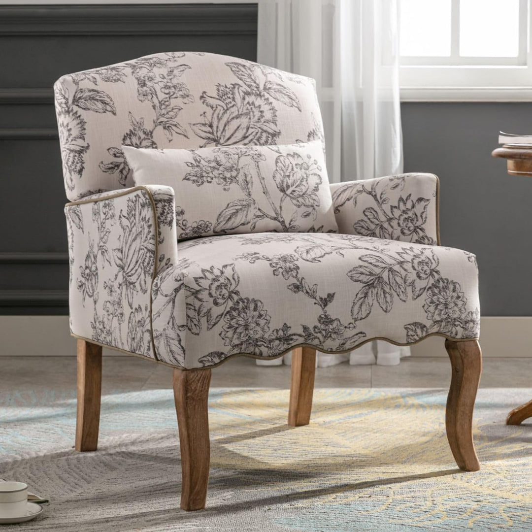 Floral Accent Chair Beige Comfy Single Sofa