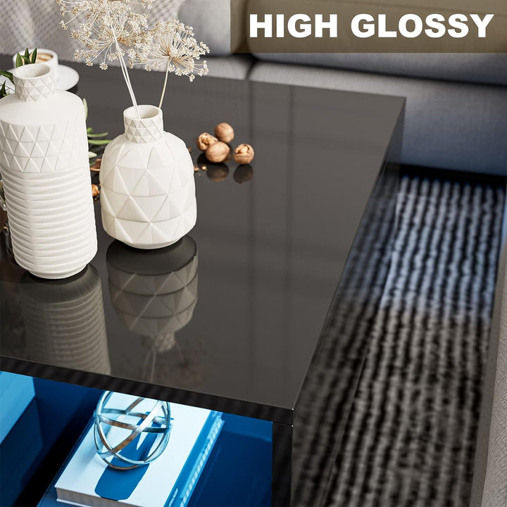 Modern High Glossy Coffee Table with LED Lighting, Black