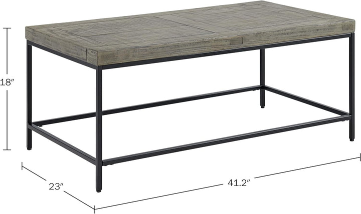 Lavish Home Industrial Modern Coffee Table, Wood Top, Metal Base, Gray