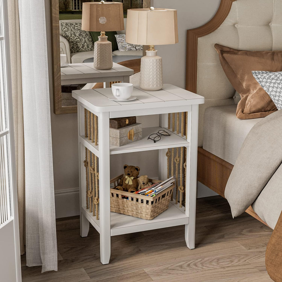 Farmhouse Nightstand, Rustic 3-Tier End Table, MDF Side Table