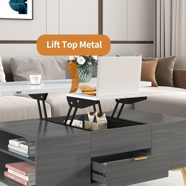 Merax Modern Lift Top Coffee Table with Drawers, WhiteGray