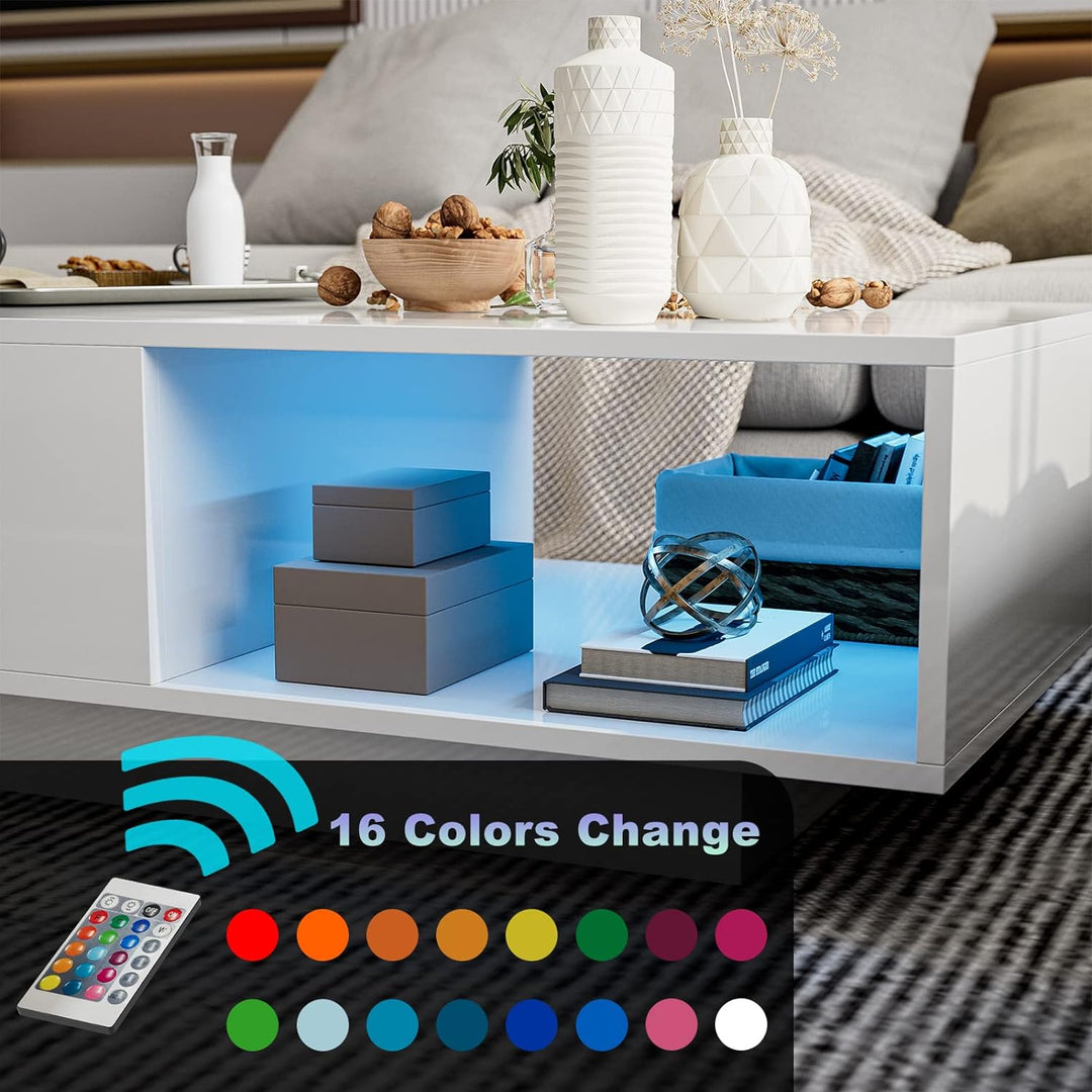 Stylish White LED Coffee Table with Color-Changing Lights, White