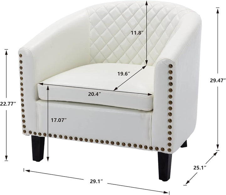 Modern White Leather Accent Arm Chair Soft Barrel