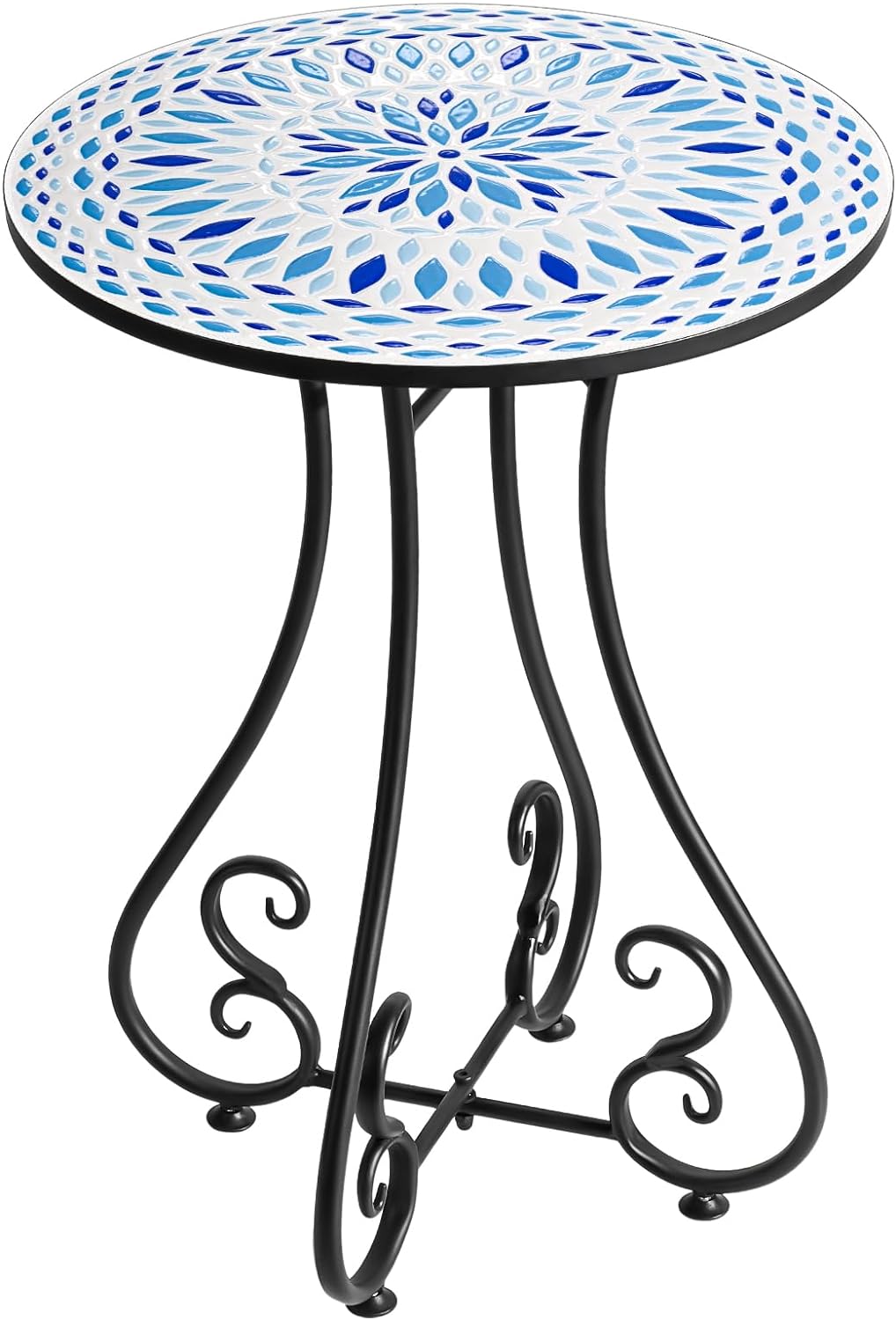 16" Round Accent Side Table, Metal Scrollwork End Table