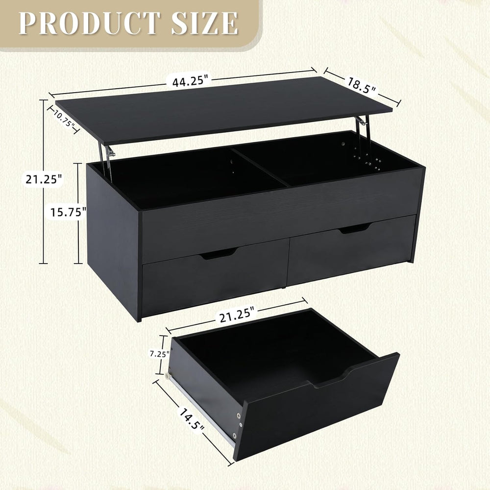 Lift Top Coffee Table with Hidden Storage, 3-Tier Modern Tea Table, Black