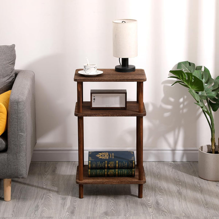 3-Tier Narrow End Tables, Rustic Brown Nightstand