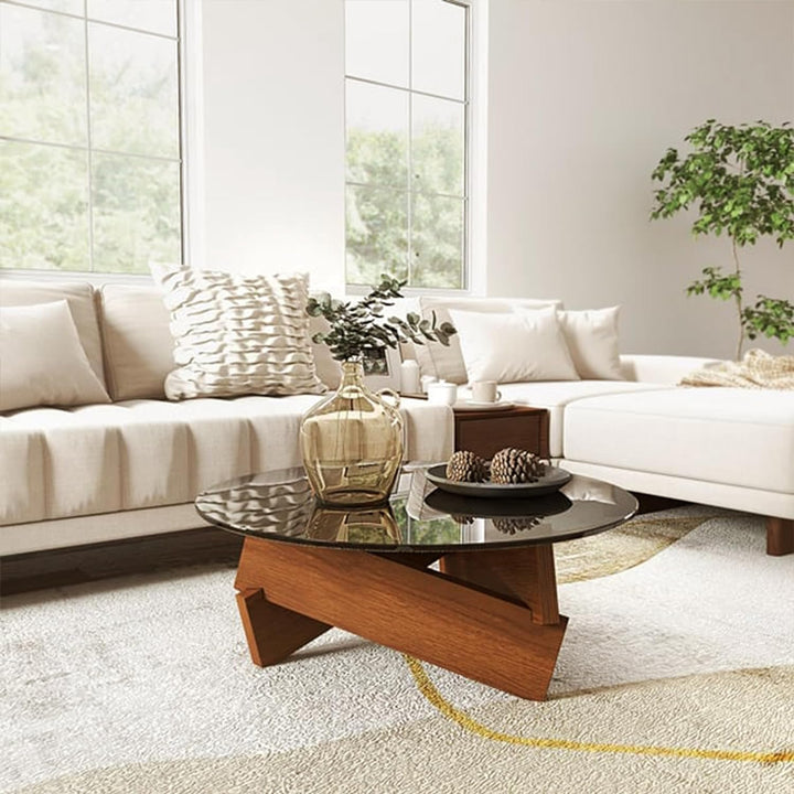 Stylish Round Coffee Table for Living Room, Walnut Brown