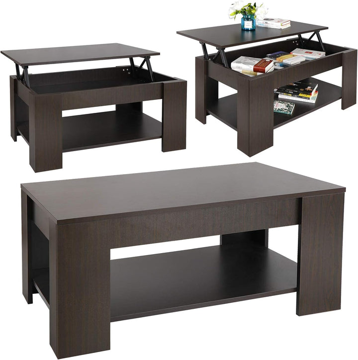 Modern Lift-Top Coffee Table with Hidden Compartment, Black