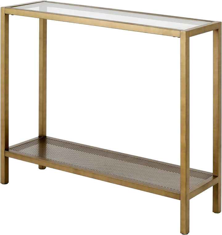 Rectangular Console Table, Brass Finish, Entryway Accent