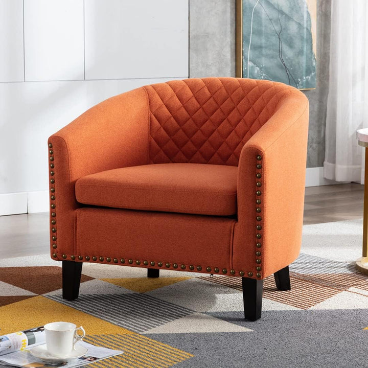 Modern Upholstered Accent Armchair Orange Linen