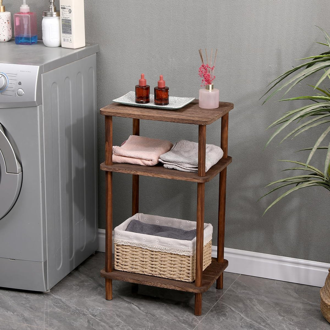 3-Tier Narrow End Tables, Rustic Brown Nightstand