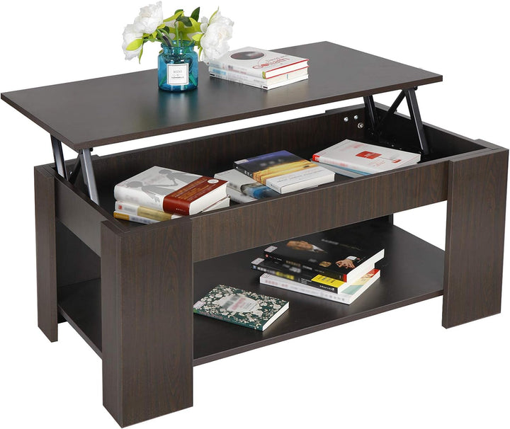 Modern Lift-Top Coffee Table with Hidden Compartment, Black