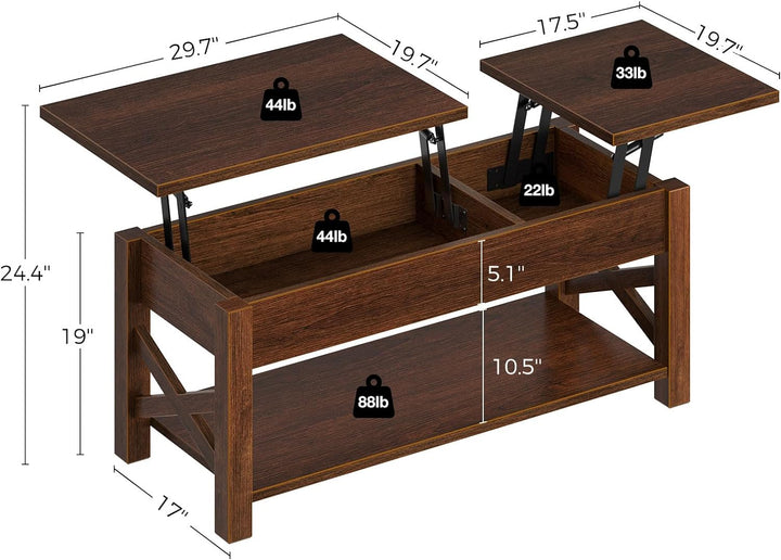 Lift Top Coffee Table with Hidden Compartment, Farmhouse Espresso