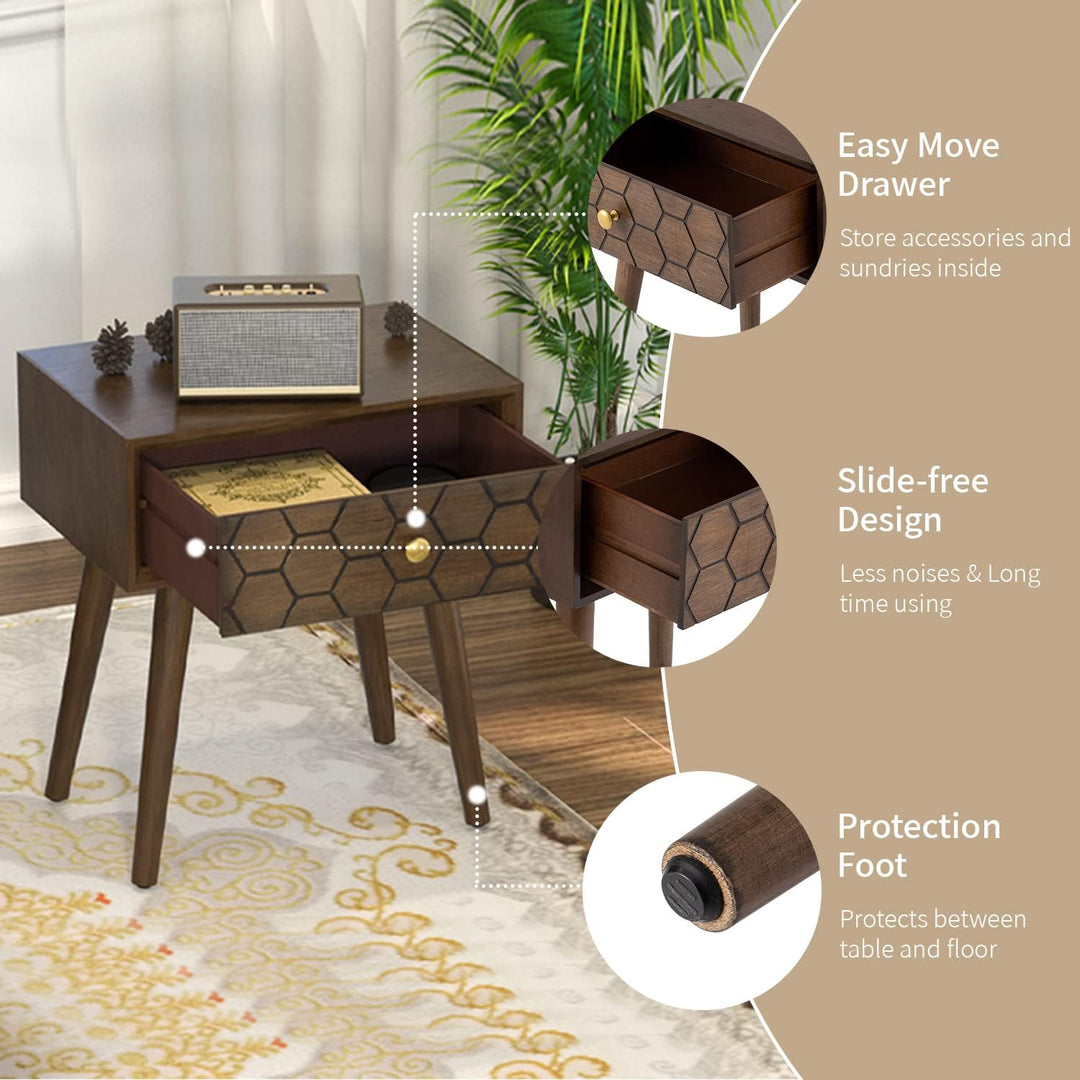 Brown 1-Drawer Honeycomb Texture End Table