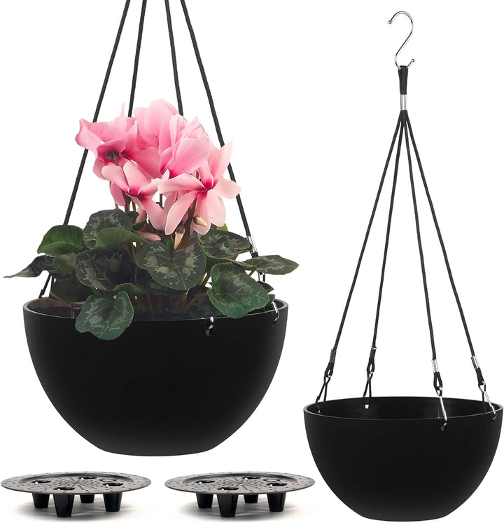 Set of 2 Self Watering Hanging Planters for Indoor Plants (10" Inch Set), Black