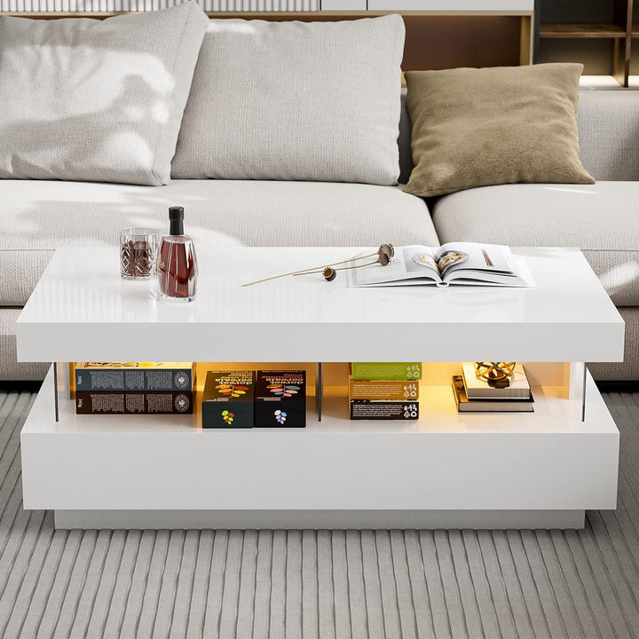 Modern LED Coffee Table, White High Gloss Finish, Acrylic Design