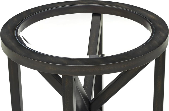 Stylish Mid-Century Round Glass End Table, C-round Glass End Table-black