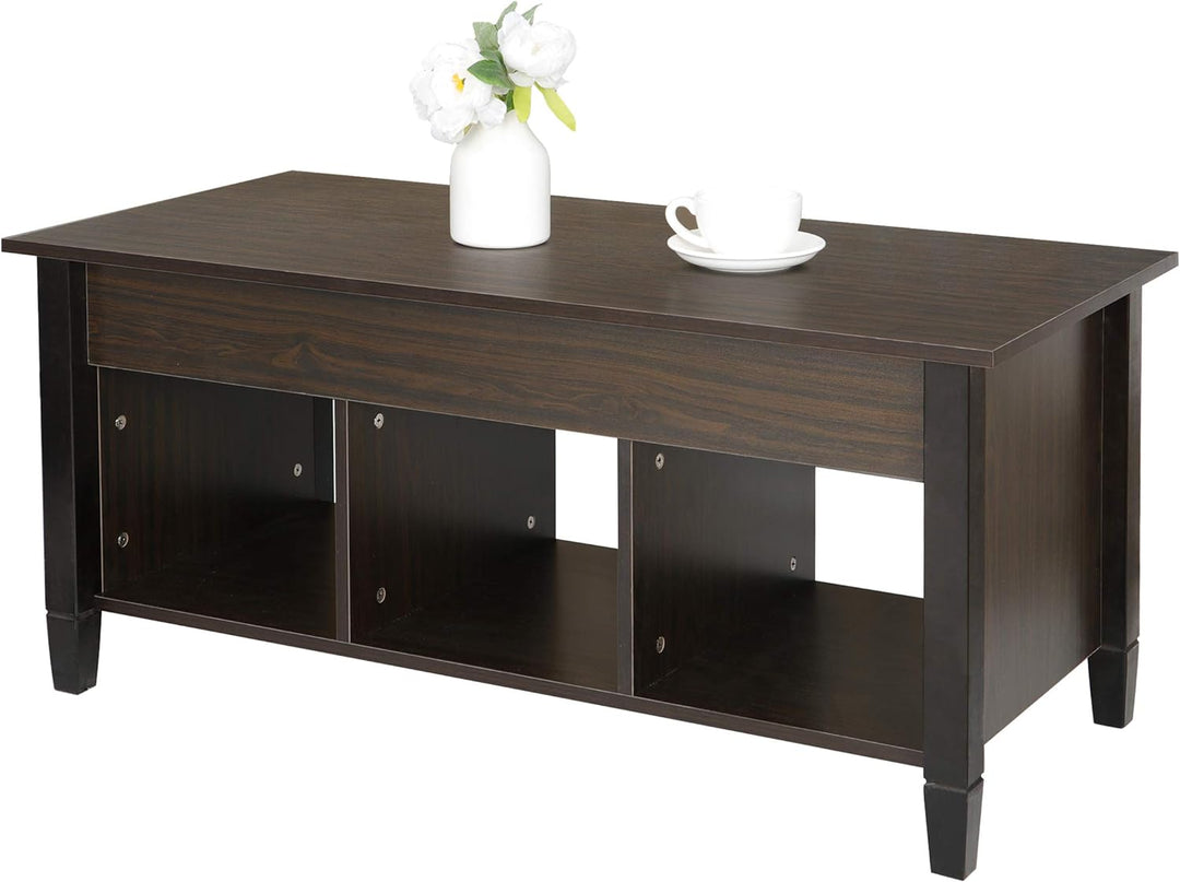 Lift Top Coffee Table with Hidden Compartment, Divided Shelves, Black