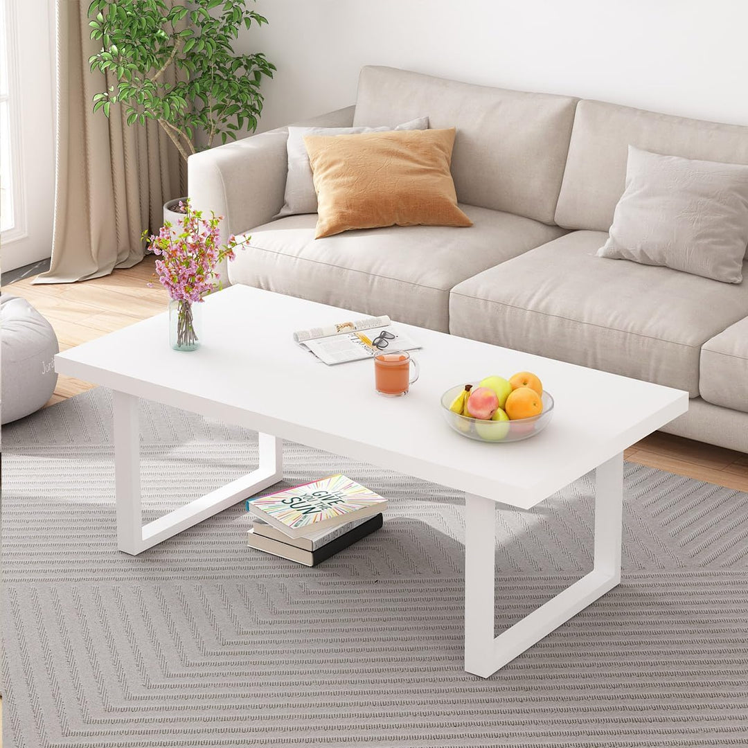 IBF Modern White Coffee Table, Minimalist Rectangle Living Room Table