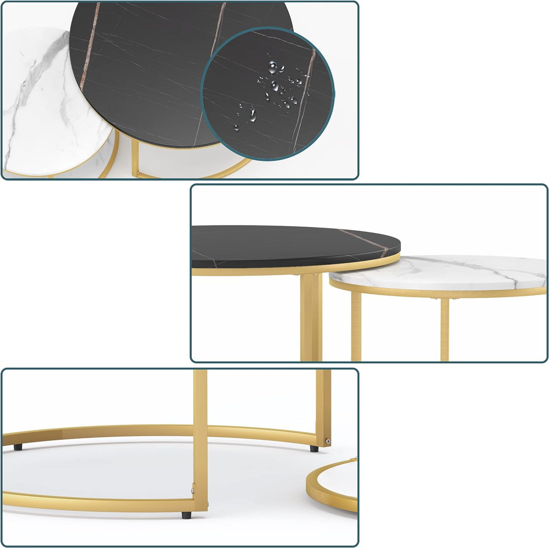 Elegant Modern Round Coffee Table Set, Black and White