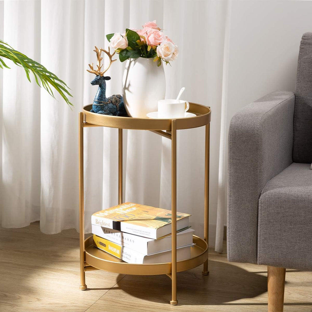 2-Tier Round Metal End Table, Golden Accent Table