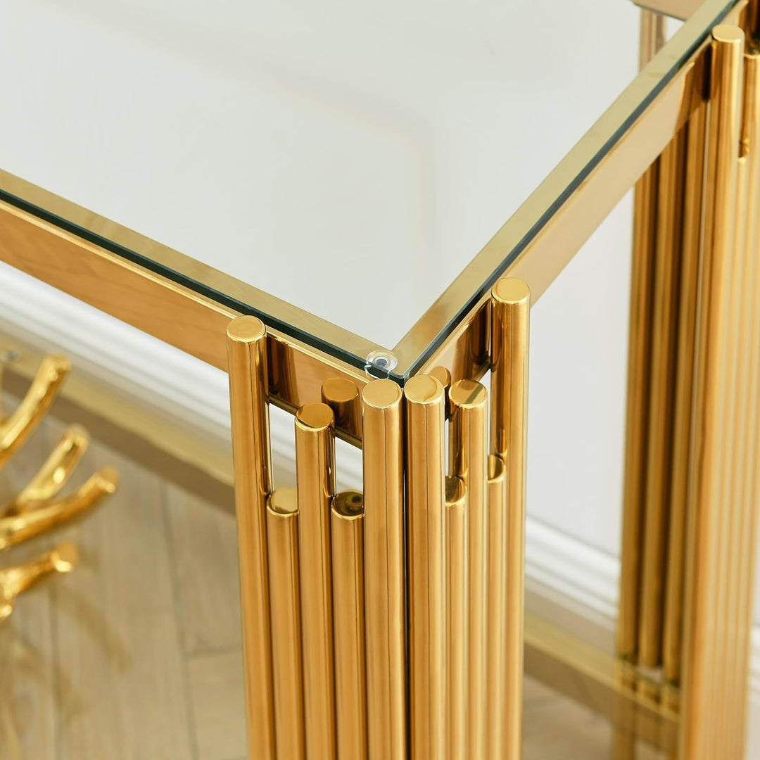 Modern Glass Console Table, Gold Finish