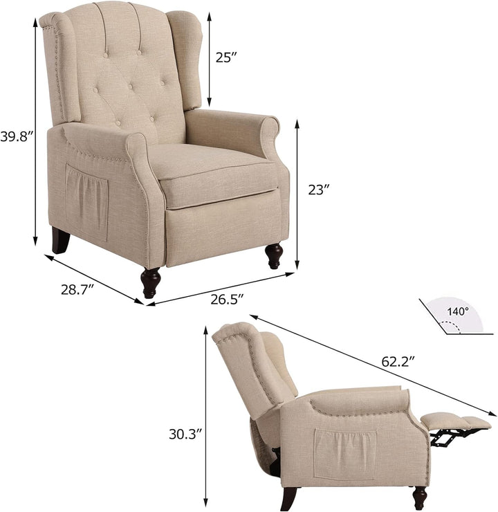 Wingback Recliner Chair, Heat & Massage, Beige