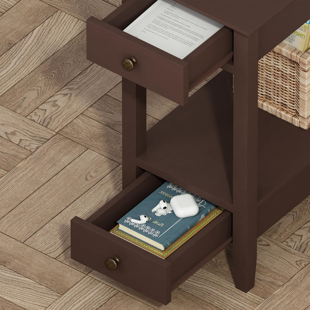 Side Table w/ Charging Station, 2-Drawer Nightstand