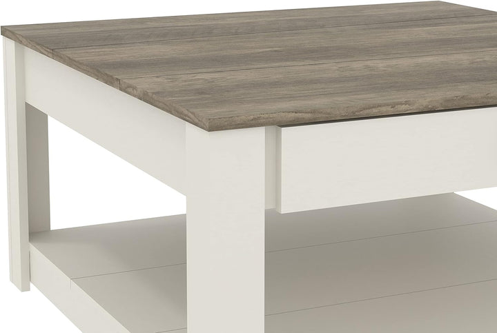 Galano Philia Modern Rectangular Coffee Table, Ivory Knotty Oak