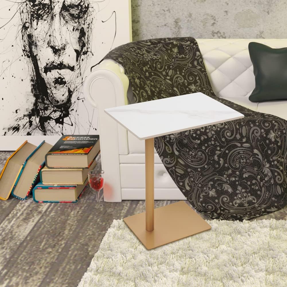 C Shaped End Table Marble Top Sofa Side Table