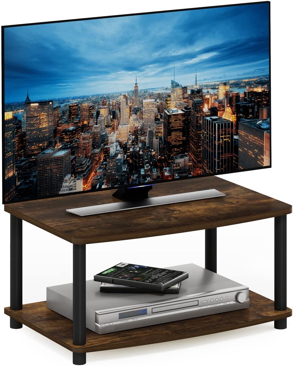 Elevated TV Stand, 2-Tier, Amber Pine/Black