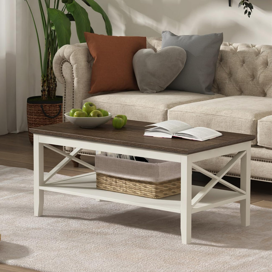 Wooden Coffee Table with Storage, White