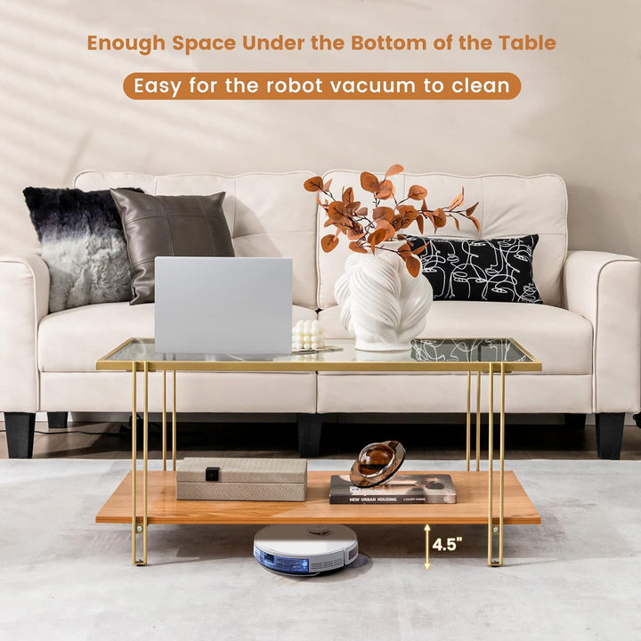 Tangkula Mid Century 2-Tier Rectangle Coffee Table, Gold