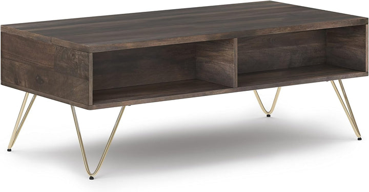 Solid Mango Wood and Metal Industrial Lift Top Coffee Table, Ebony