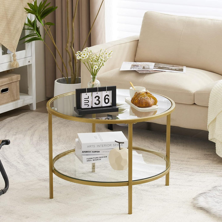 Elegant Glass Coffee Table, Champagne Gold Finish