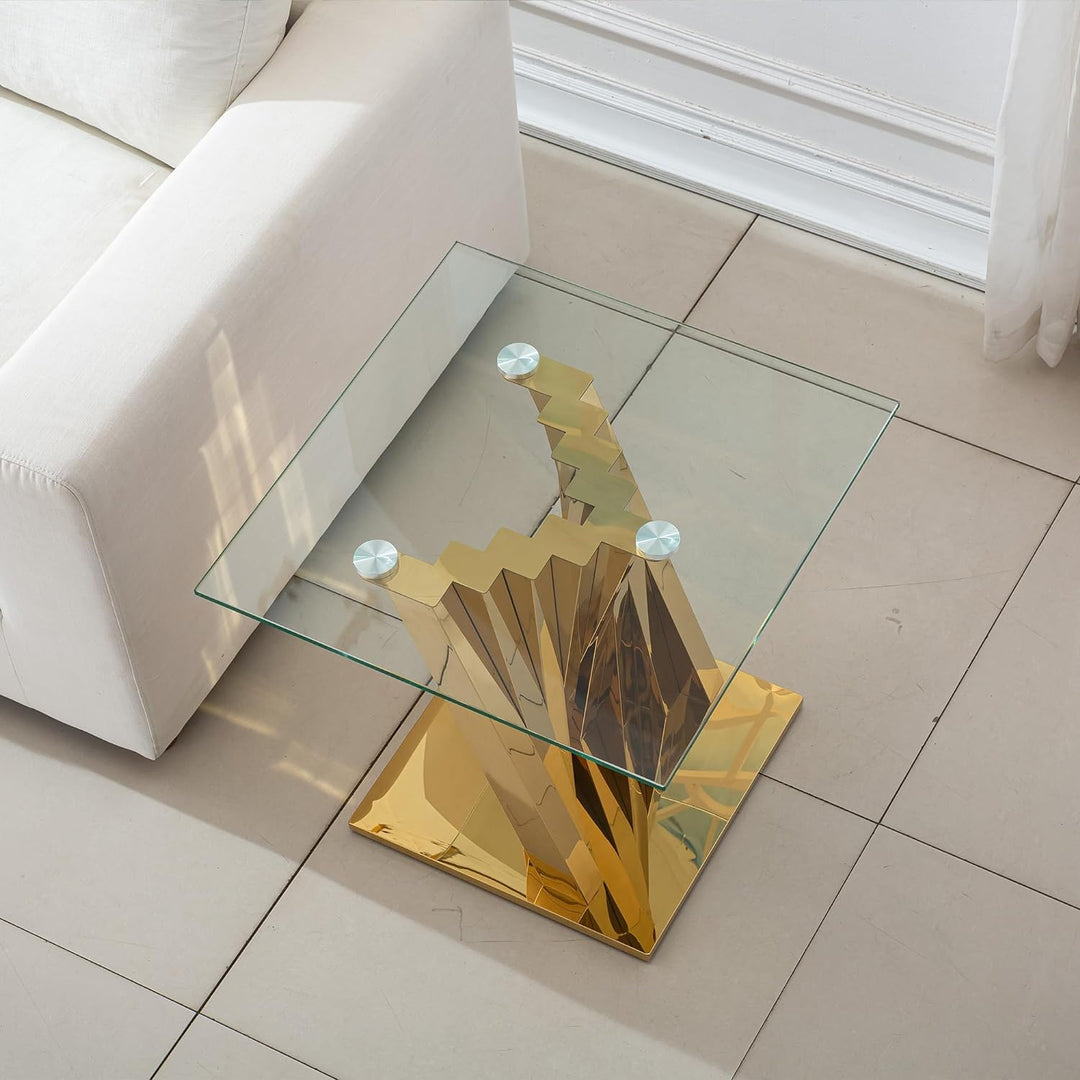 Modern Glass and Gold End Table for Living Room, Gold20