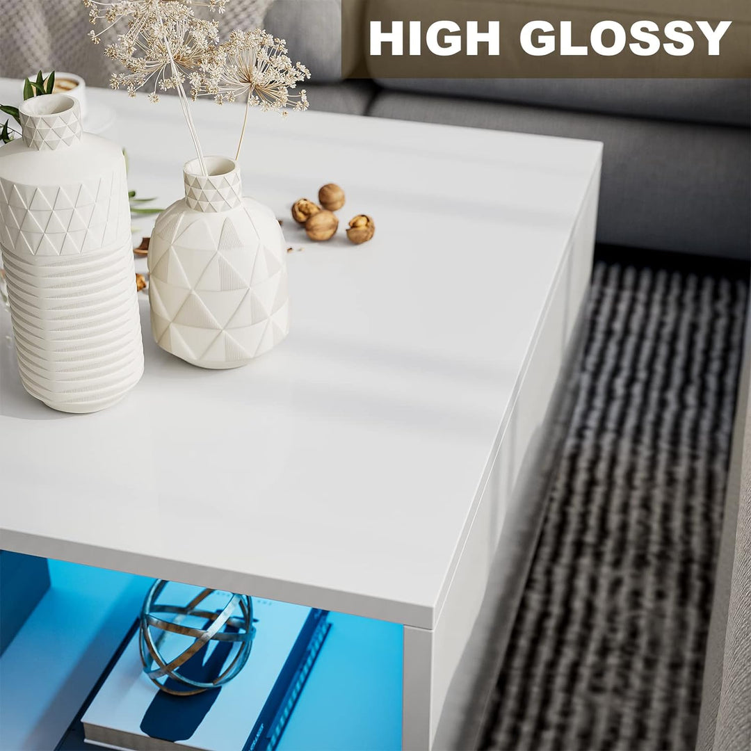 Stylish White LED Coffee Table with Color-Changing Lights, White