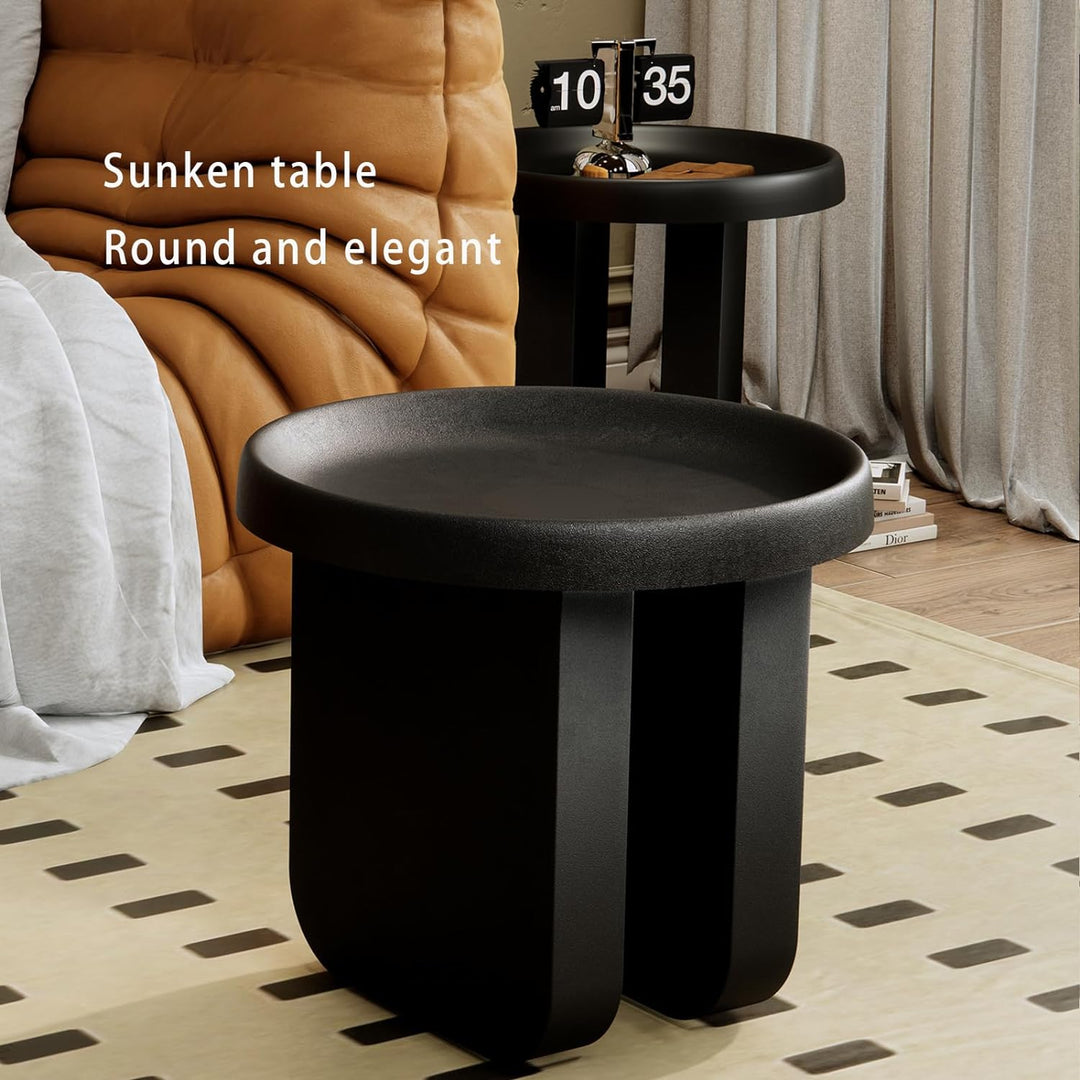 Round Side Table, Modern end Table, Metal Accent (Black)