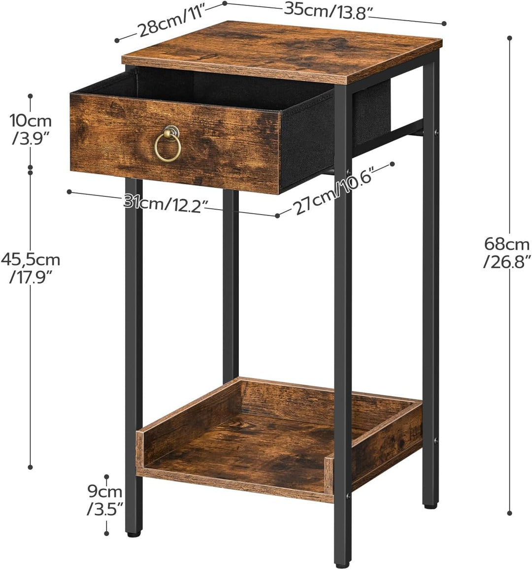 End Table Storage Shelf Fabric Drawer Nightstand